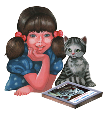 Girl and cat reading eBook