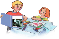 Children reading at table